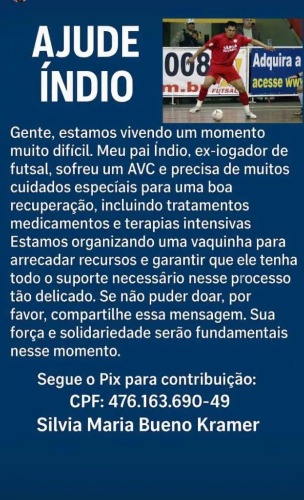 Ex-astro da Seleção Brasileira de Futsal sofre AVC e segue internado em UTI no RS